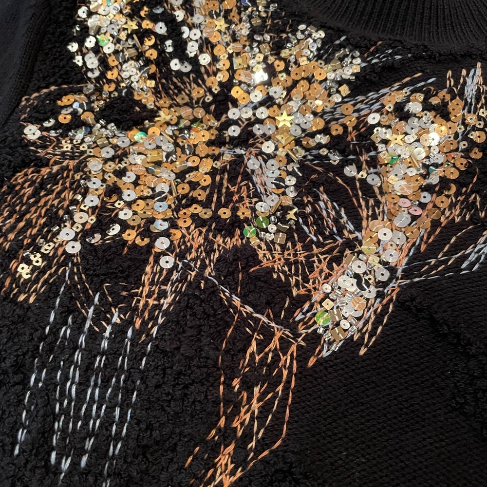 Anthropologie Black Turtleneck Sweater with Gold Sequin Butterfly - Picture 2 of 5